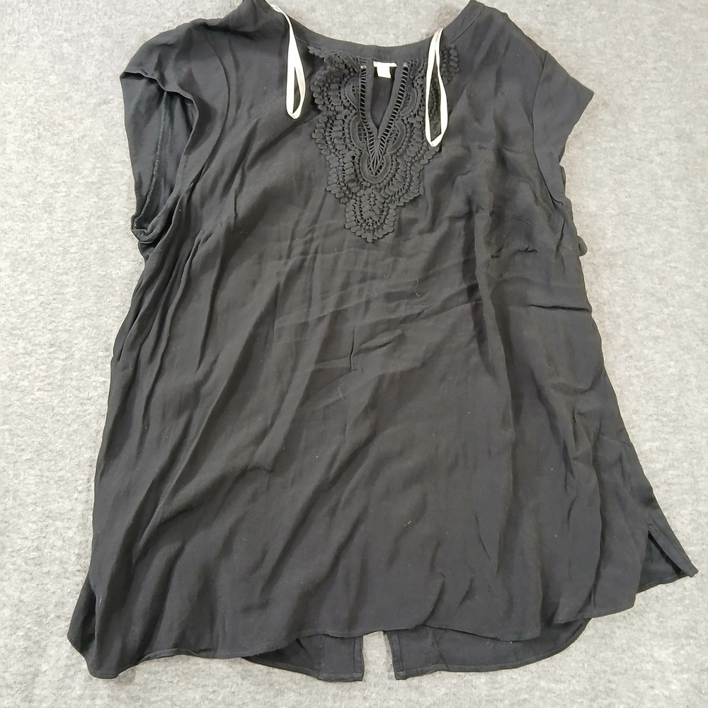 Pale‎ Sky Crochet Lace Blouse Womens 1X Black PSX20574RY3 Boho Short Sleeve Top